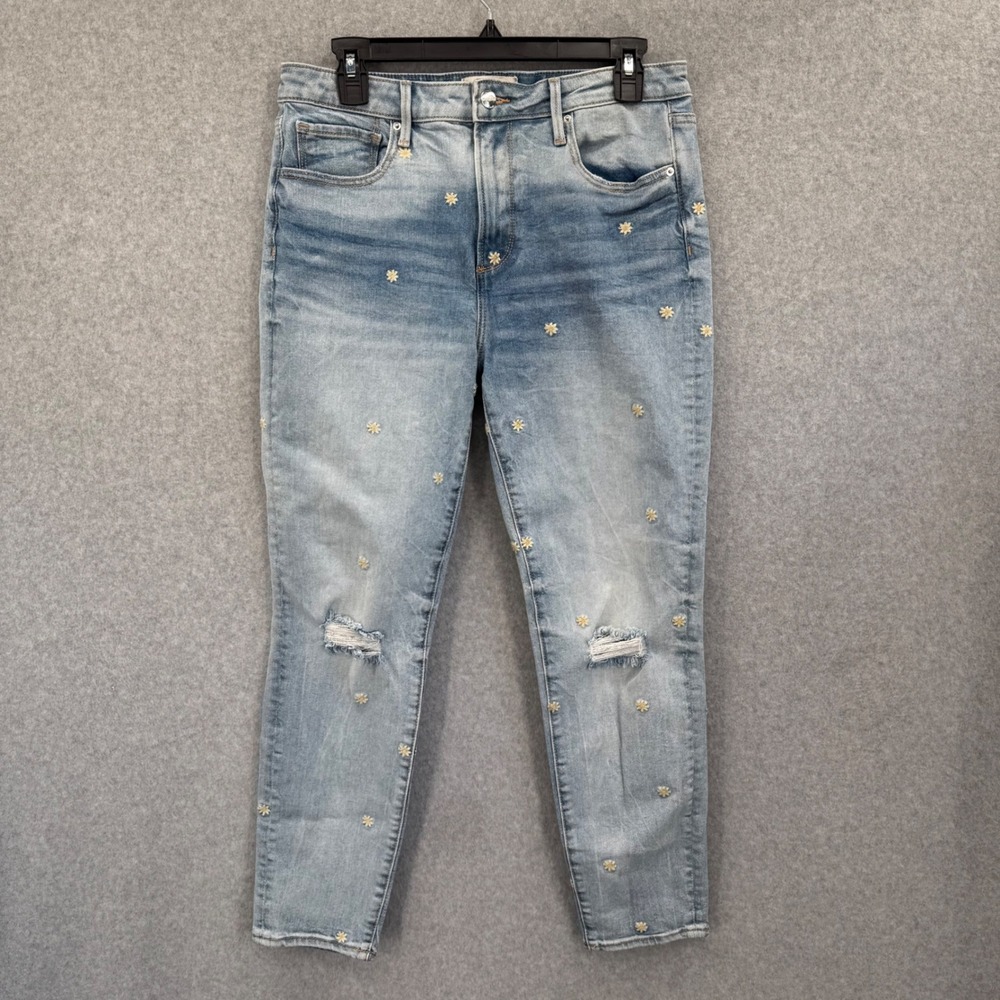 Driftwood Gizelle Skinny Jeans Women 29 Blue Distressed Daisy Floral Embroidered